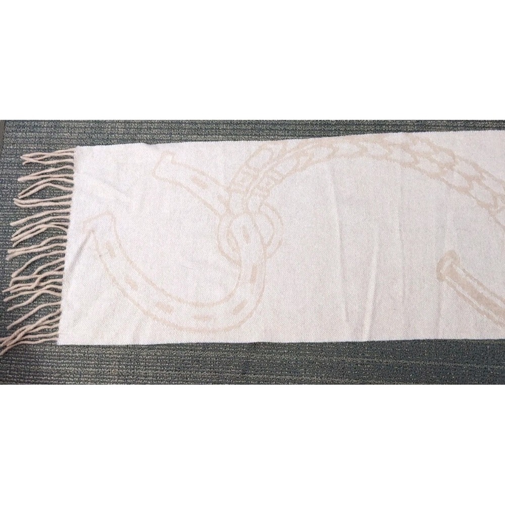Lauren Ralph‎ Lauren Wool Scarf Equestrian Classic Horseshoe Logo Fringe Luxury - Picture 4 of 8
